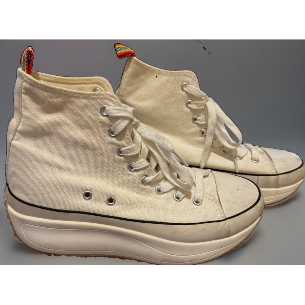 Madden Girl White High-Top Platform Sneakers W/Rainbow Pride Pull Tab Size W8.5